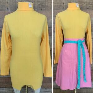 Vintage 1960s 1960s NOS Yellow Turtleneck Bodysuit Size M/L Mod Hippie Boho